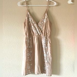NWOT Forever 21 beige/neutral sleeveless mini dress with white floral embroidery